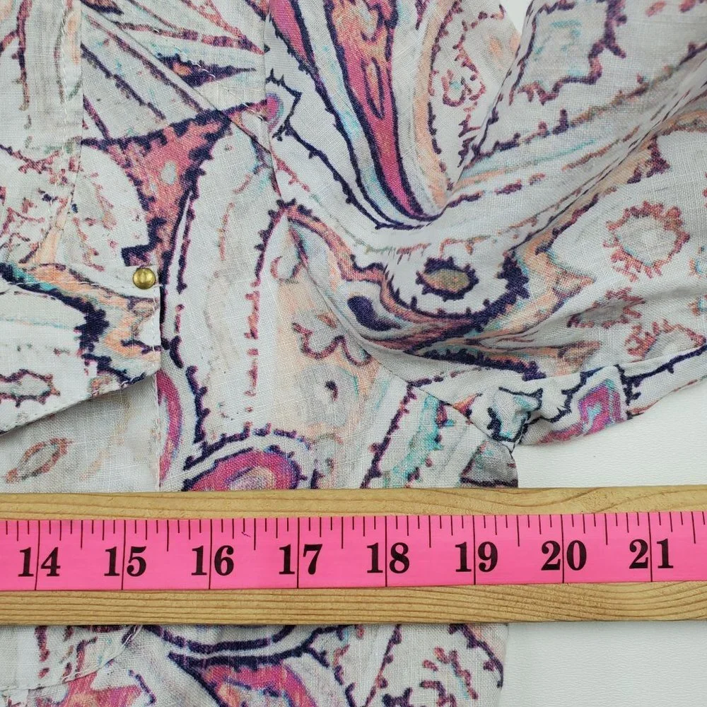 Chico's Womens Paisley Print Zip Up Linen‎ Jacket Size 1 (M) 3/4 Sleeve Career